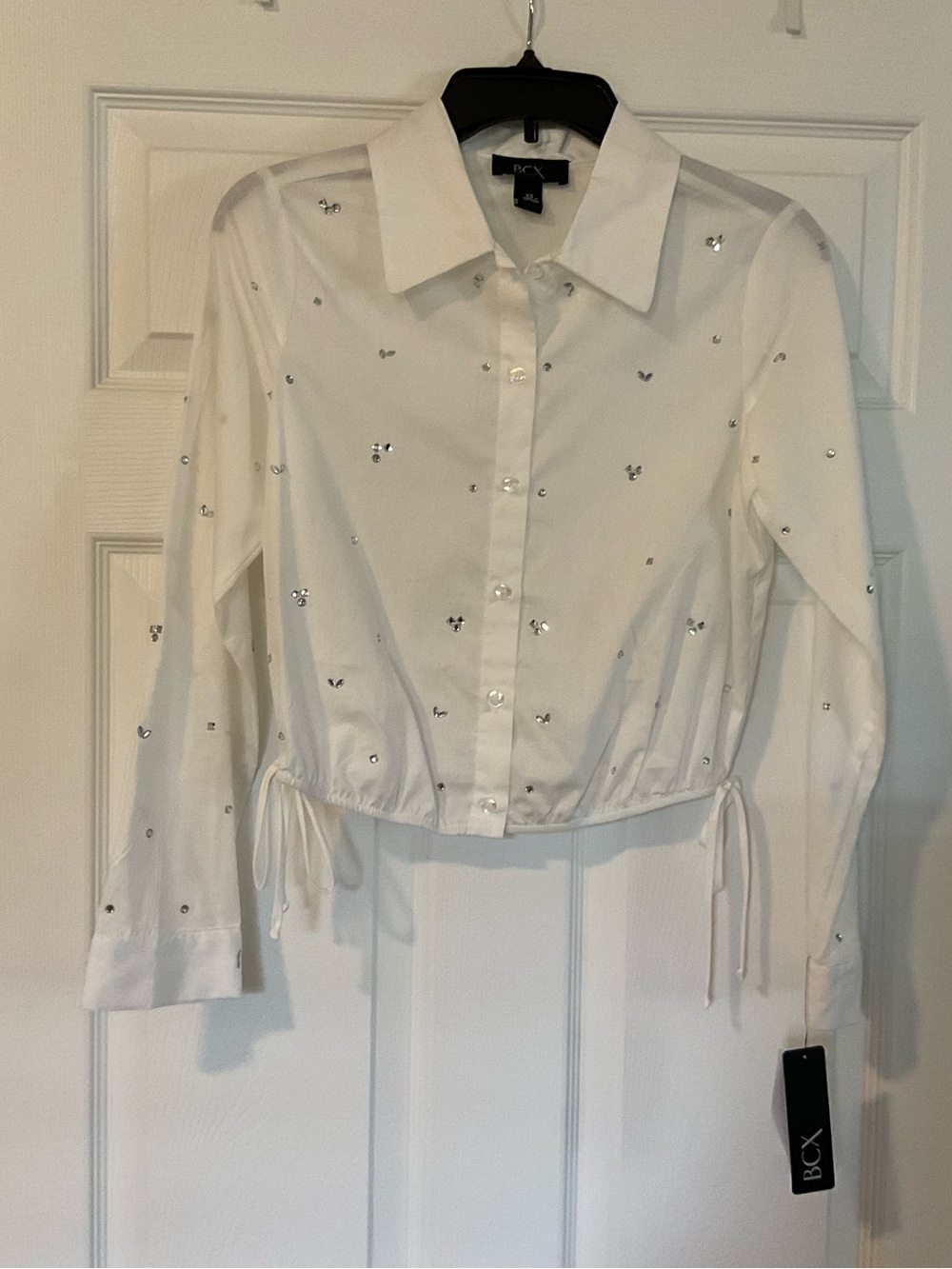 BCX White Button-Down Shirt with Sparkling Embellishments